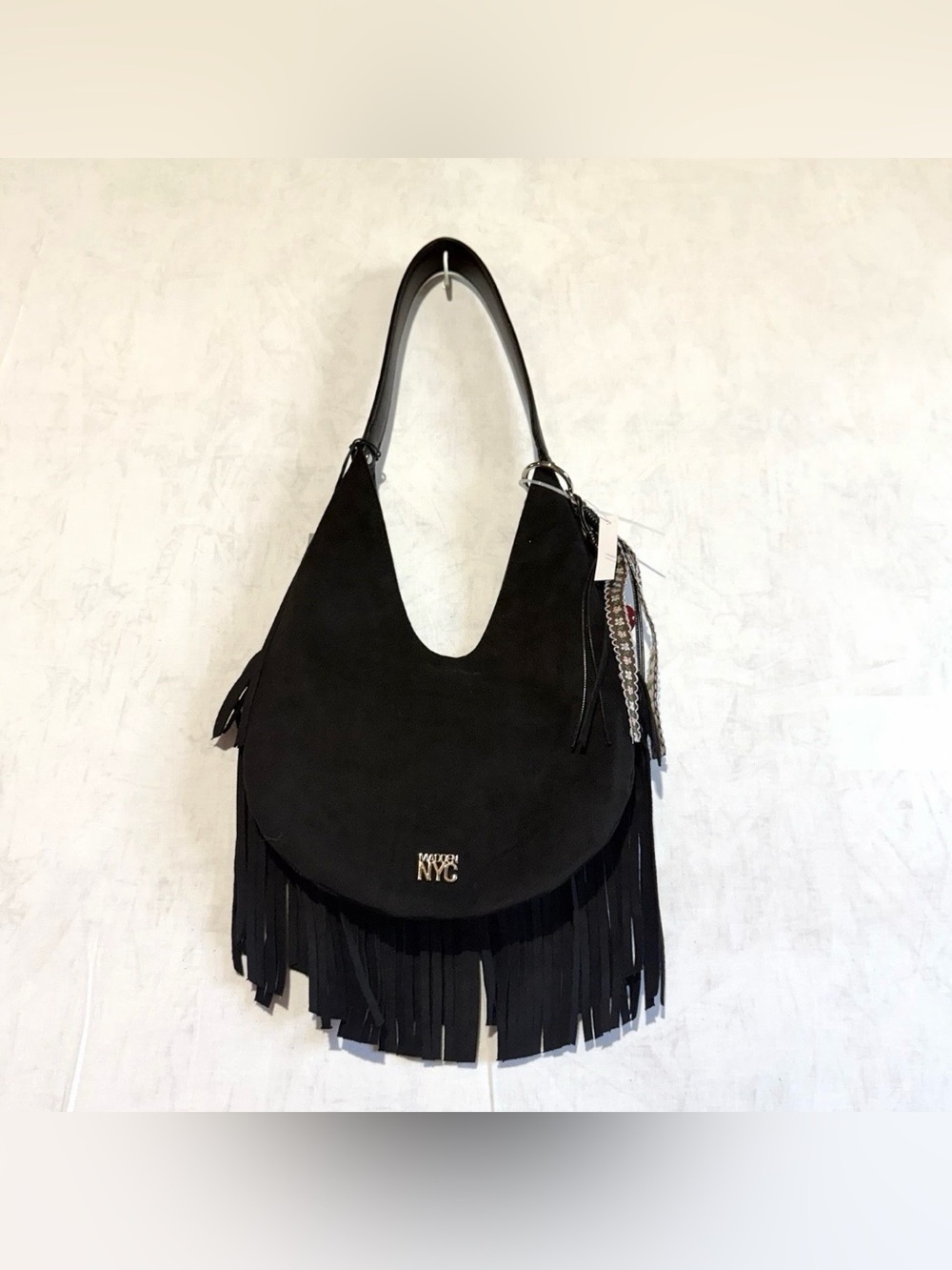 Madden NYC Women's Fringe Hobo Bag w/ Keychains, Black NEW WITH TAG - Picture 6 of 7